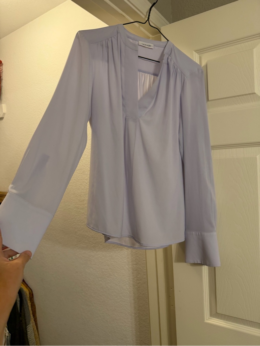 Calvin Klein Lavender Long-Sleeve V-Neck Blouse